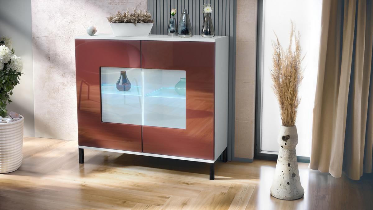 KOMMODE Grömitz Bordeaux Hochglanz - Bordeaux, Holzwerkstoff (92.5/83.5/35cm) - Vladon