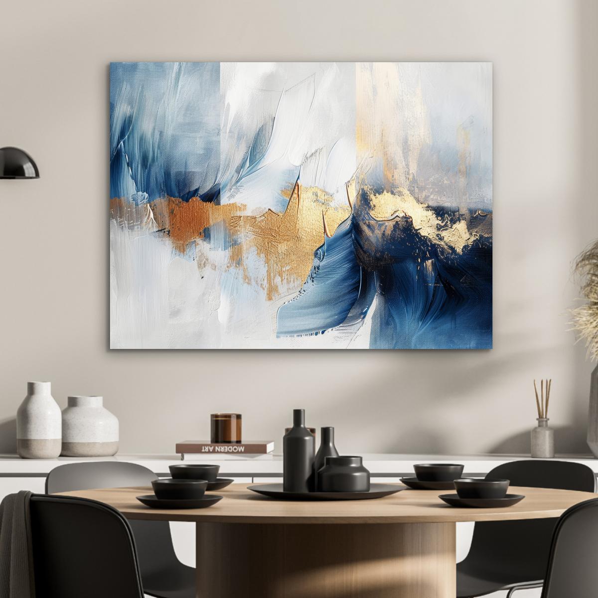 METALLBILD Gold - Blau - Aquarell - Kunst - Modern 80x60 cm - Hellblau, Metall (80/60cm) - MuchoWow