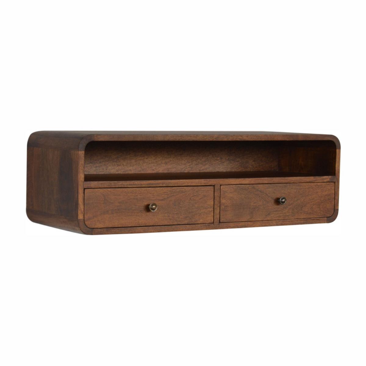 KONSOLENTISCH mit 2 Schubladen, 1 Offener Stauraum, Wandmontiert, Braun - Messingfarben/Braun, Holz/Metall (80/25/32cm) - Artisan Furniture