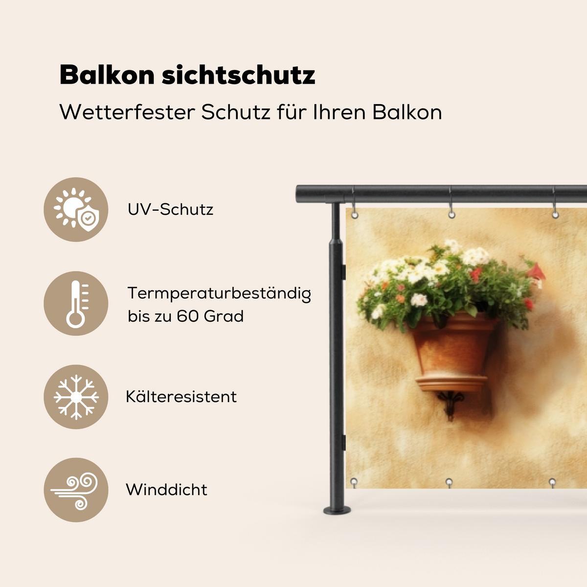 BALKON-SICHTSCHUTZ Blumentöpfe - Wand - Vintage Groß 500x85 cm - Terracotta, Kunststoff (500/85cm) - MuchoWow