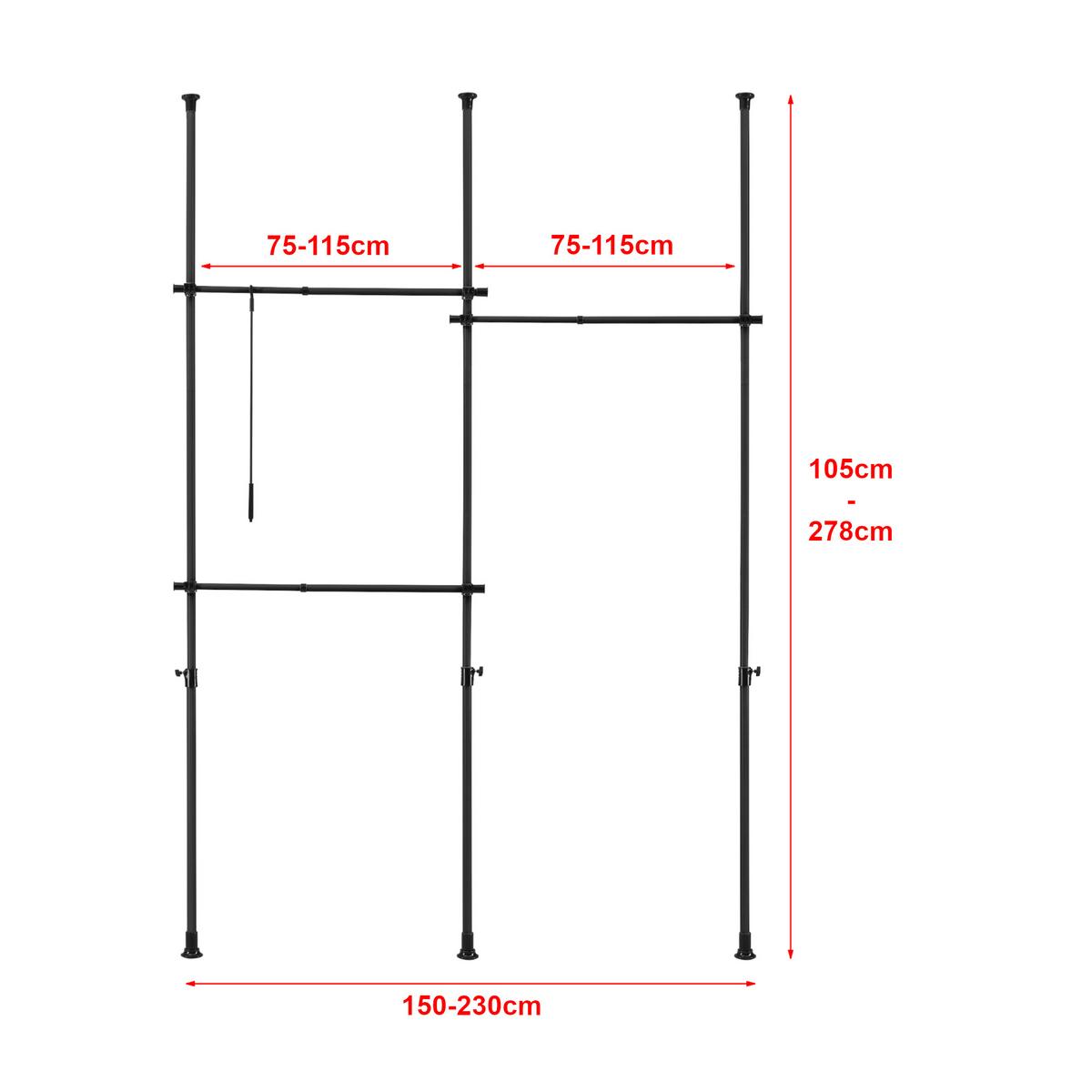 TELESKOPGARDEROBE Kemi - Schwarz, Metall (230/278/5cm) - [en.casa]