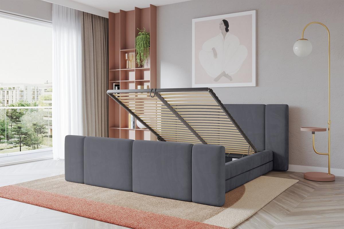 POLSTERBETT mit Bettkasten, Fußteil und Lattenrost, Bett mit Matratze H3/H4 - TEVO-Z 140x200 Dunkelgrau - Dunkelgrau, Holzwerkstoff/Textil (140/200cm) - ALTDECOR