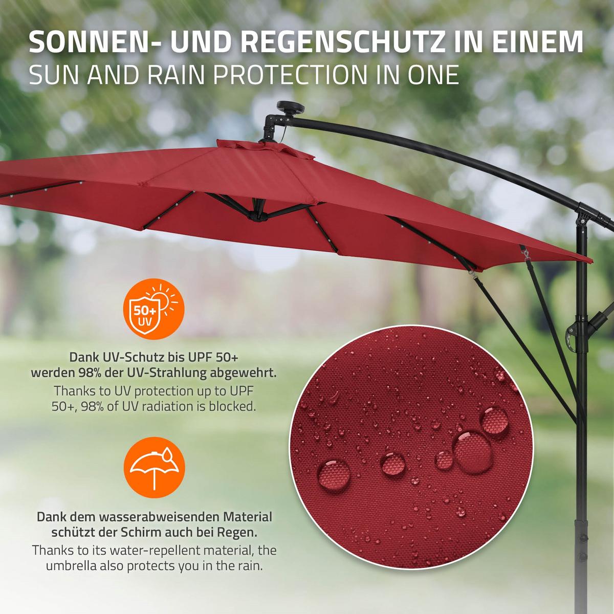 AMPELSCHIRM Ø 300 cm in Rot aus Aluminium mit LED-Solar - Rot, Metall (300/300cm) - ML-DESIGN