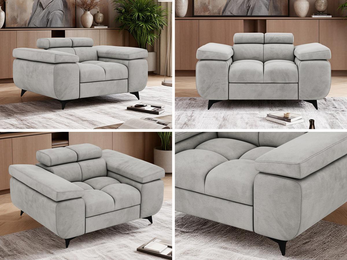 SESSEL NIDELLO - Hellgrau Velvet - Hellgrau/Schwarz, Textil/Metall (130/70/97cm) - MKS