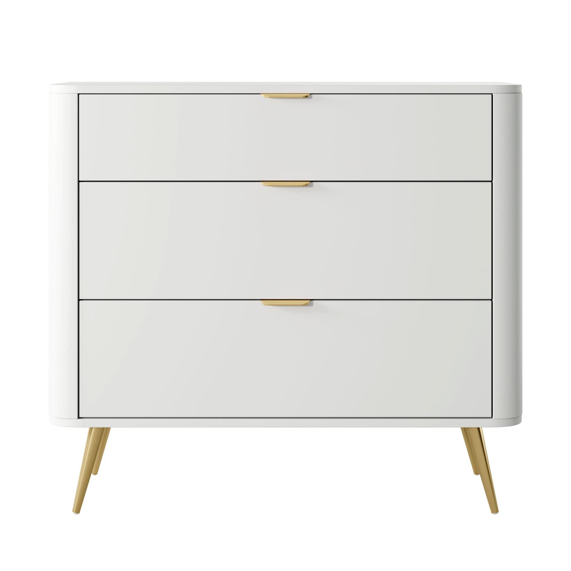 KOMMODE Oval Weiß 92 cm - Goldfarben/Weiß, Holzwerkstoff/Metall (92.4/83.6/38cm) - Selsey