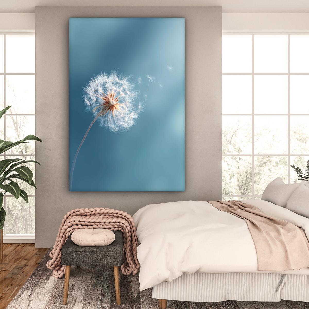 LEINWANDBILD Löwenzahn - Wind - Blau Deko Groß 90x140 cm - Blaugrau, Textil (90/140cm) - MuchoWow