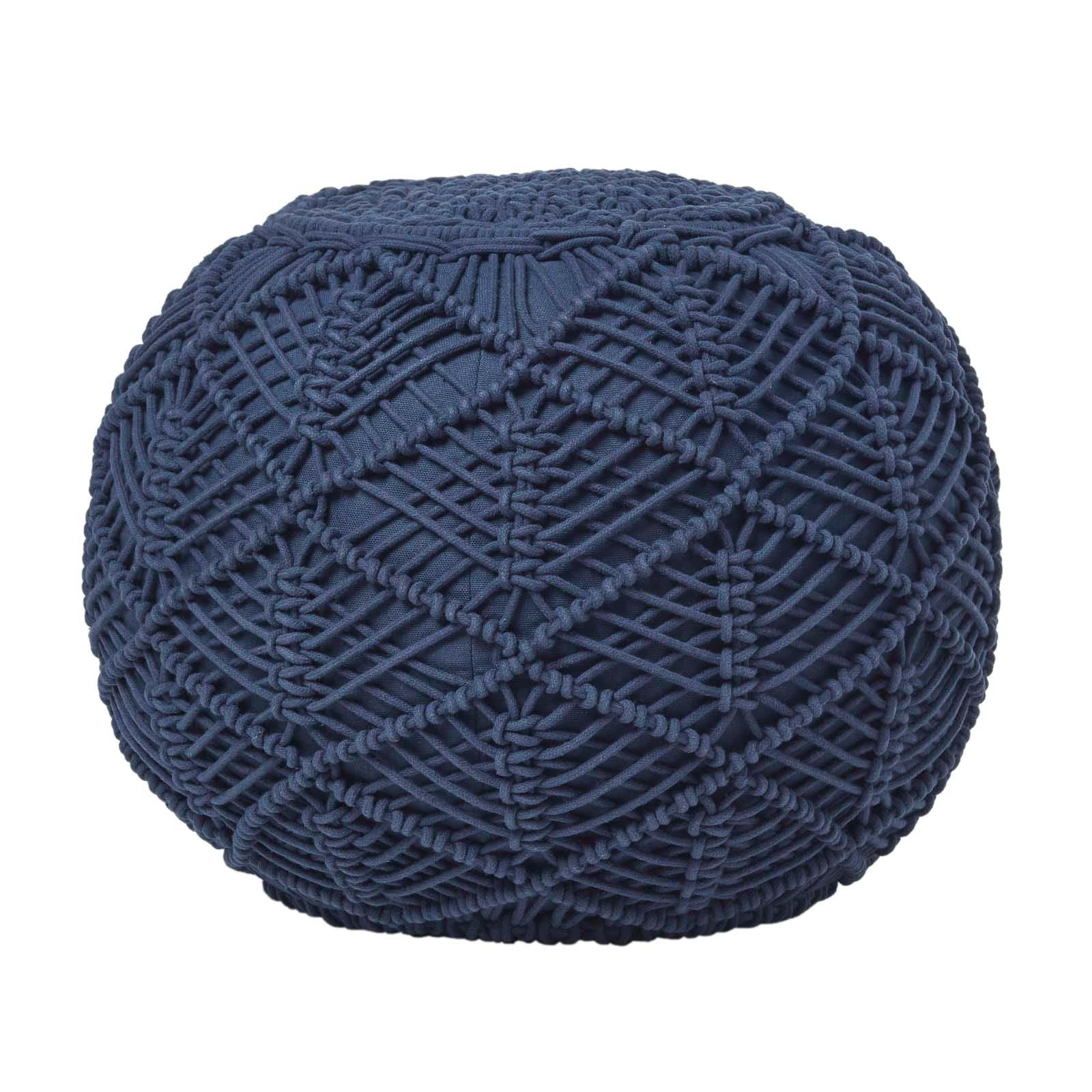 POUF dunkelblau im Makramee-Stil, 40/40/35 cm - Dunkelblau, Textil (40/35/40cm) - Homescapes