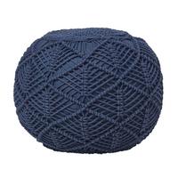 POUF dunkelblau im Makramee-Stil, 40/40/35 cm - Dunkelblau, Textil (40/35/40cm) - Homescapes