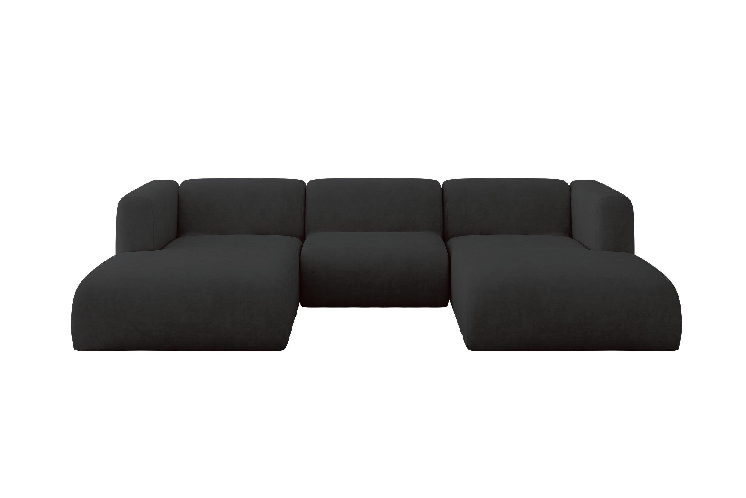 WOHNLANDSCHAFT MIRA-U1 317x179x70 Schwarz Velours - Anthrazit/Schwarz, Holzwerkstoff/Kunststoff (317/70/179cm) - ALTDECOR