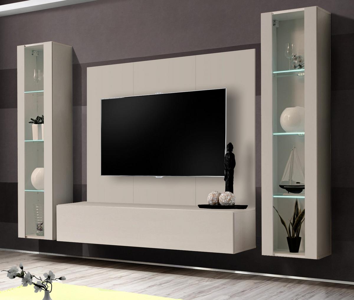 WOHNWAND Kaschmir 4-teilig 260 cm hängend, Schrankwand mit LED-Beleuchtung - Kaschmir, Glas/Holzwerkstoff (260/170/40cm) - Inn.Furn