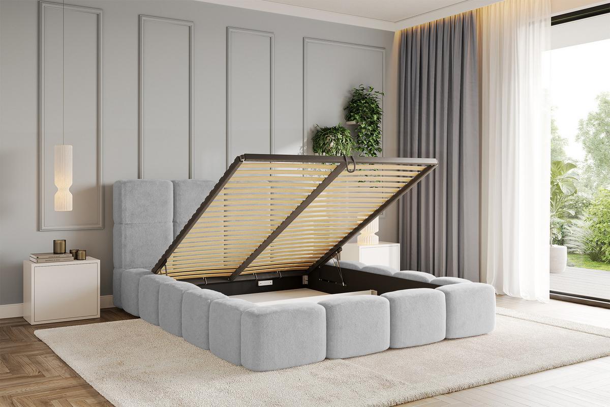 POLSTERBETT mit Bettkasten und Lattenrost mit Kopfteil, Boxbett ohne Matratze, mit Stauraum - NATA 140x200 Hellgrau - Hellgrau, Holzwerkstoff/Textil (140/200cm) - ALTDECOR