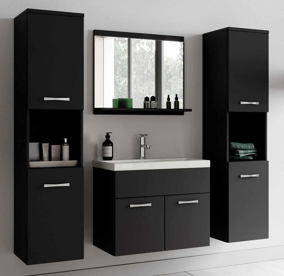 BADMÖBEL-SET Montreal 5 Teile Schwarz Matt - 60 x 35 x 51 cm - Chromfarben/Schwarz, Holz/Metall (60/51/35cm) - Badplaats