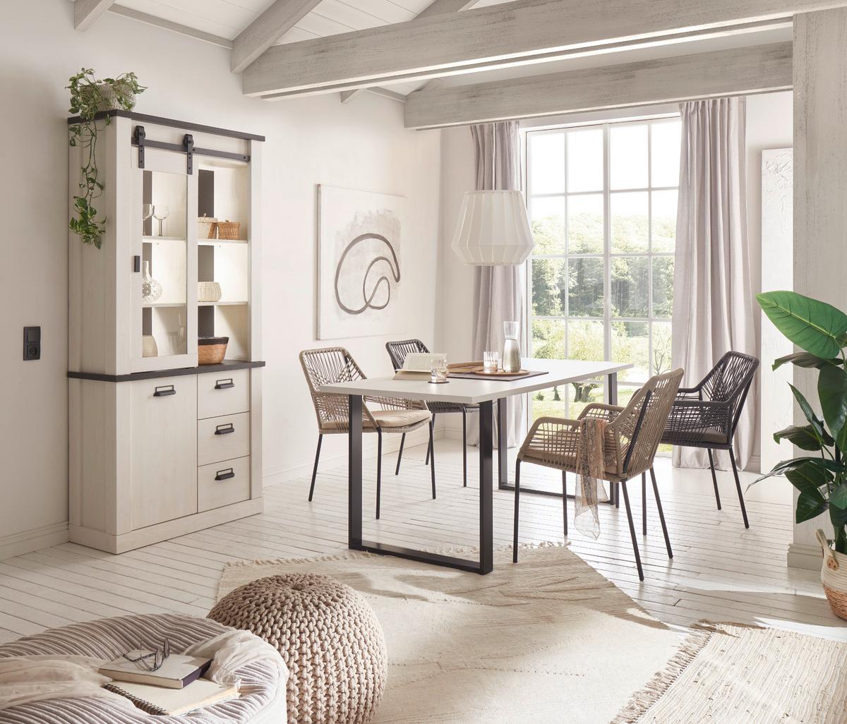 ESSTISCH weiß Pinie, anthrazit Landhaus, Küchentisch 180 x 80 cm - Anthrazit/Weiß, Holzwerkstoff/Metall (180/80/76cm) - Furn.Design