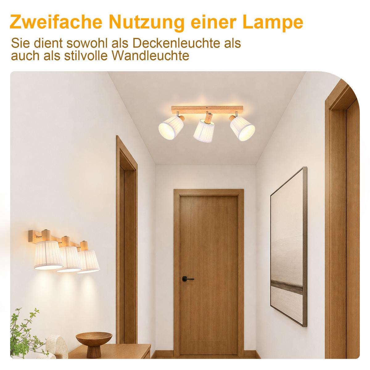 DECKENSTRAHLER Wylveth 42/13/19 cm - Weiß/Braun, Holz/Textil (42/13/19cm) - ZMH