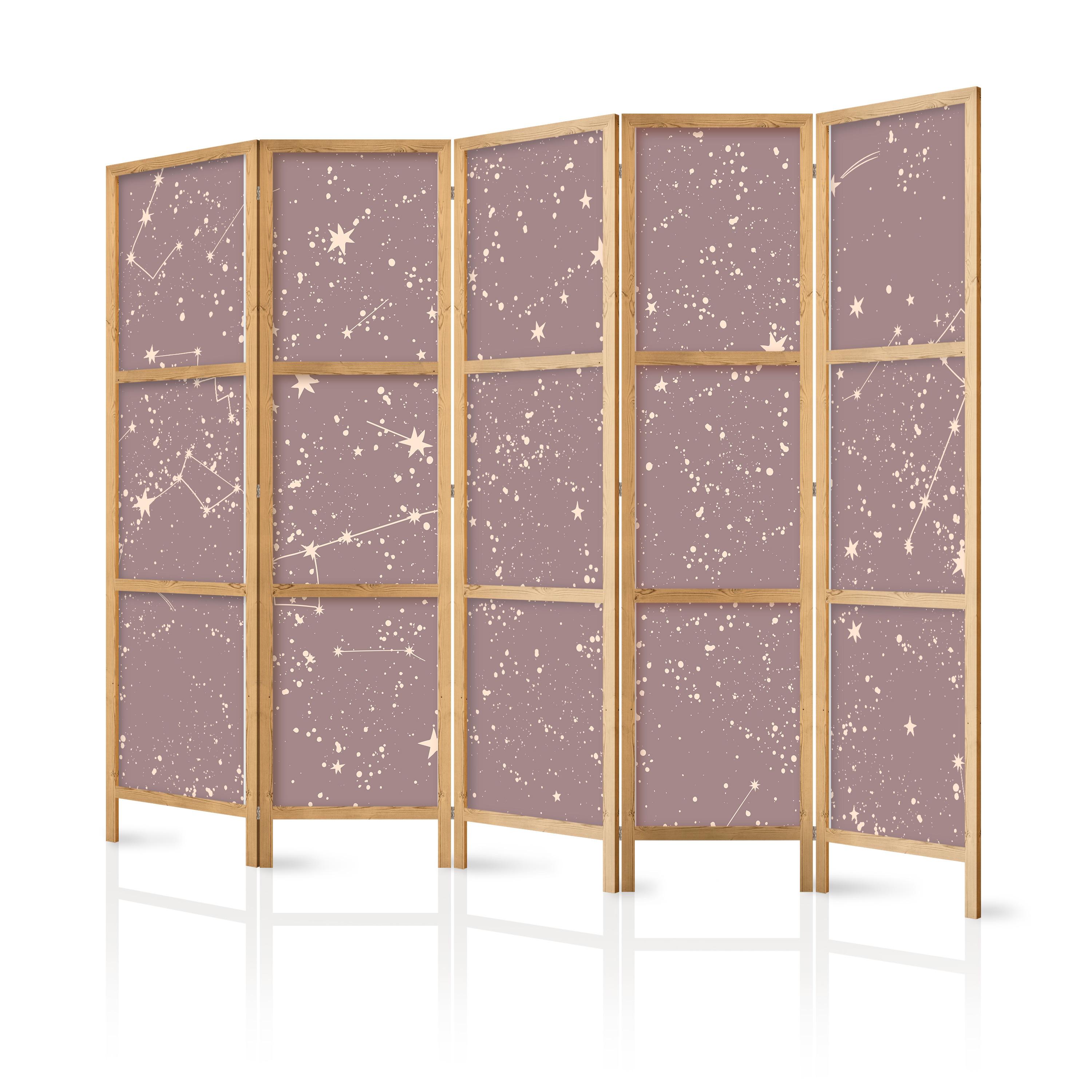 PARAVENT Japanischer 5-tlg 225x172 cm Sterne - Rosa, Holz/Textil (225/172/3cm) - Muralo