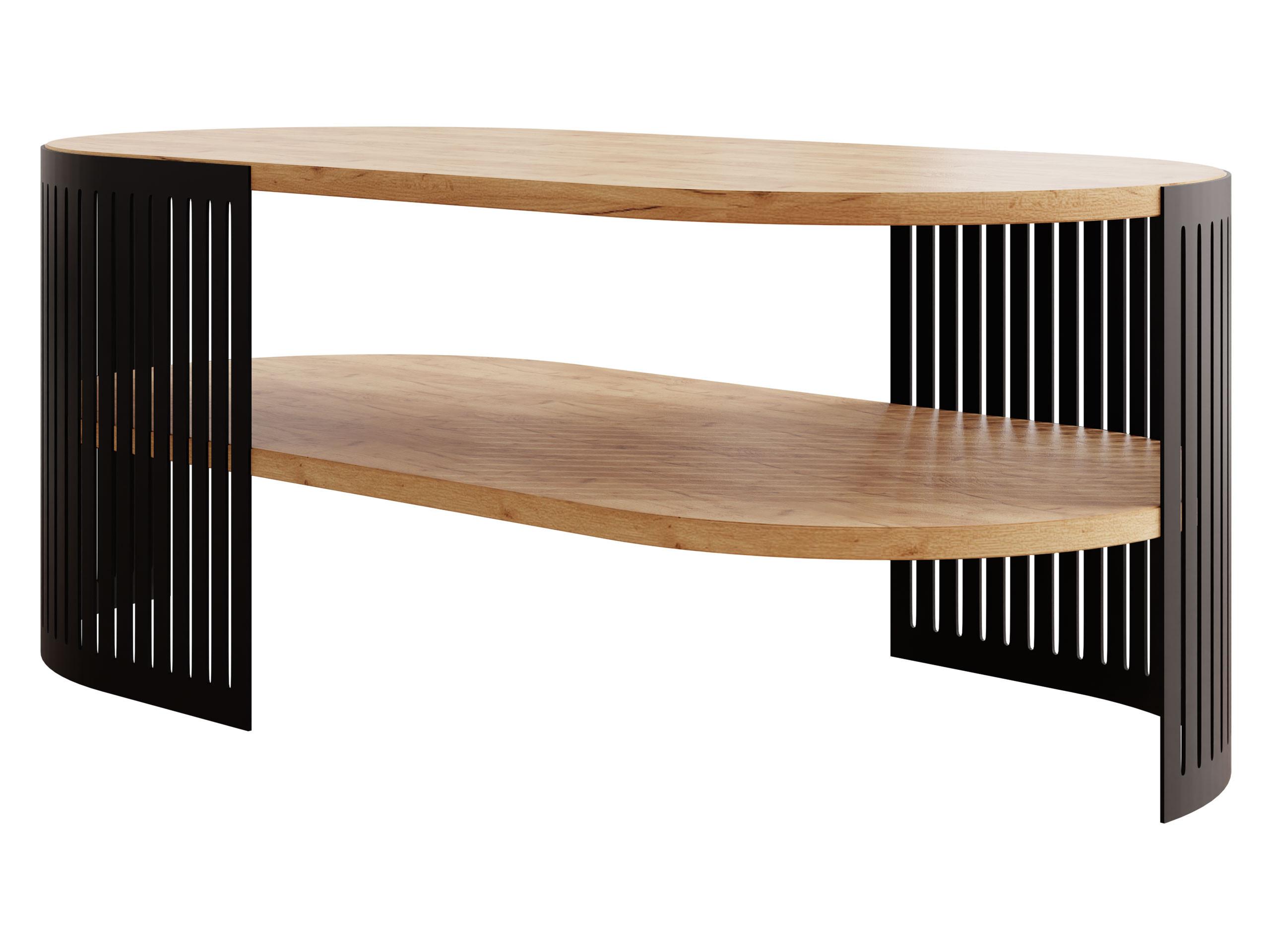 COUCHTISCH Fikoli Oval II - Eichefarben/Schwarz, Holzwerkstoff/Metall (100/50/40cm) - MIRJAN24