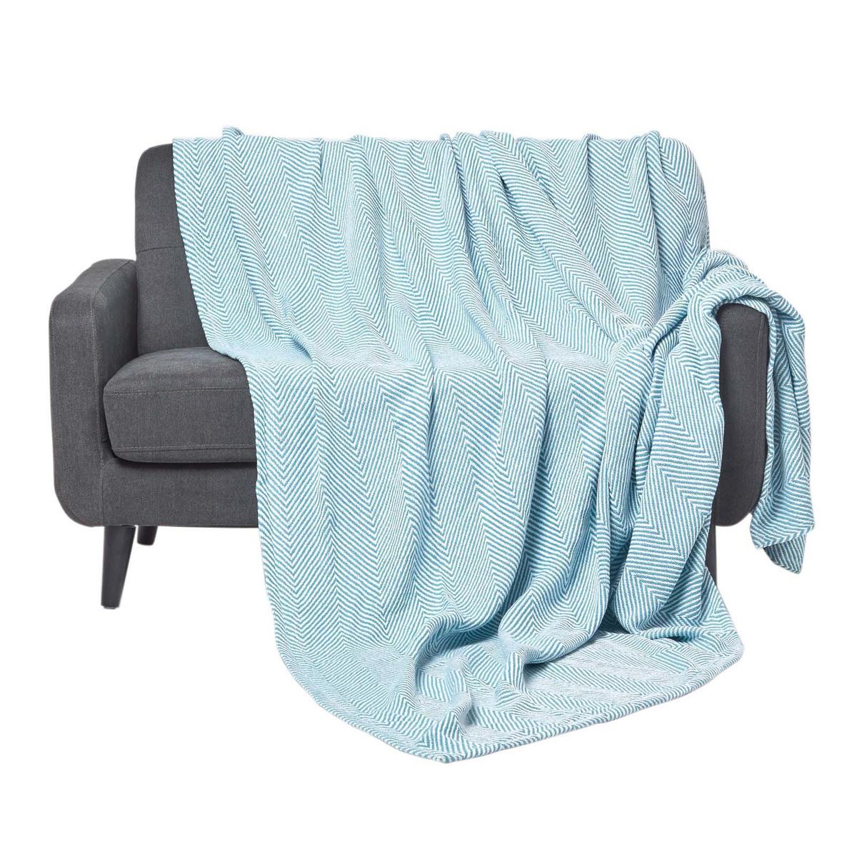TAGESDECKE Halden 255/360 cm, Chevron-Muster 100% Baumwolle - Türkis, Textil (255/360cm) - Homescapes