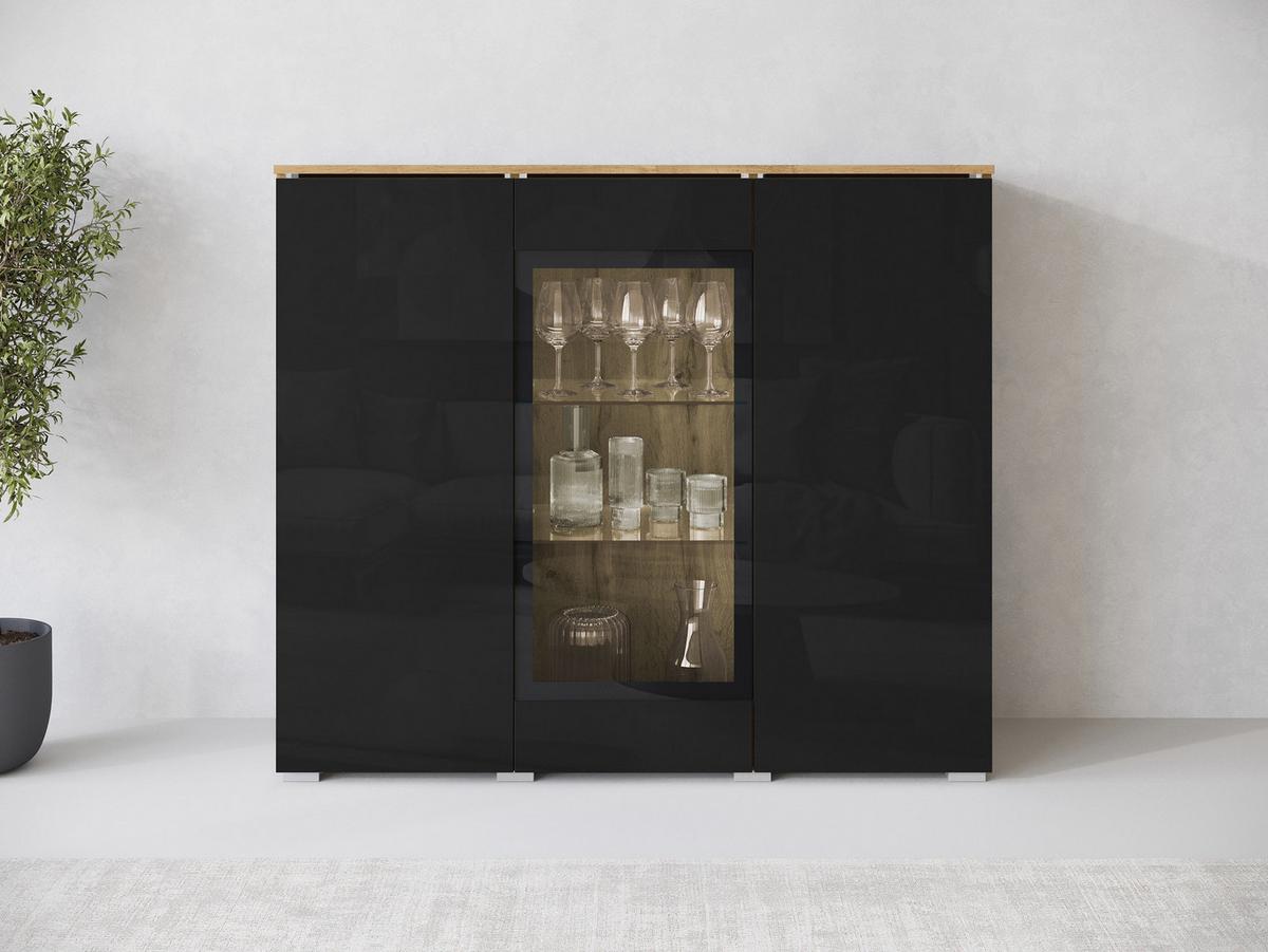 KOMMODE Vera 120 - Schwarz Hochglanz/Eiche Wotan, Holzwerkstoff/Kunststoff (120/104/40cm) - MIRJAN24