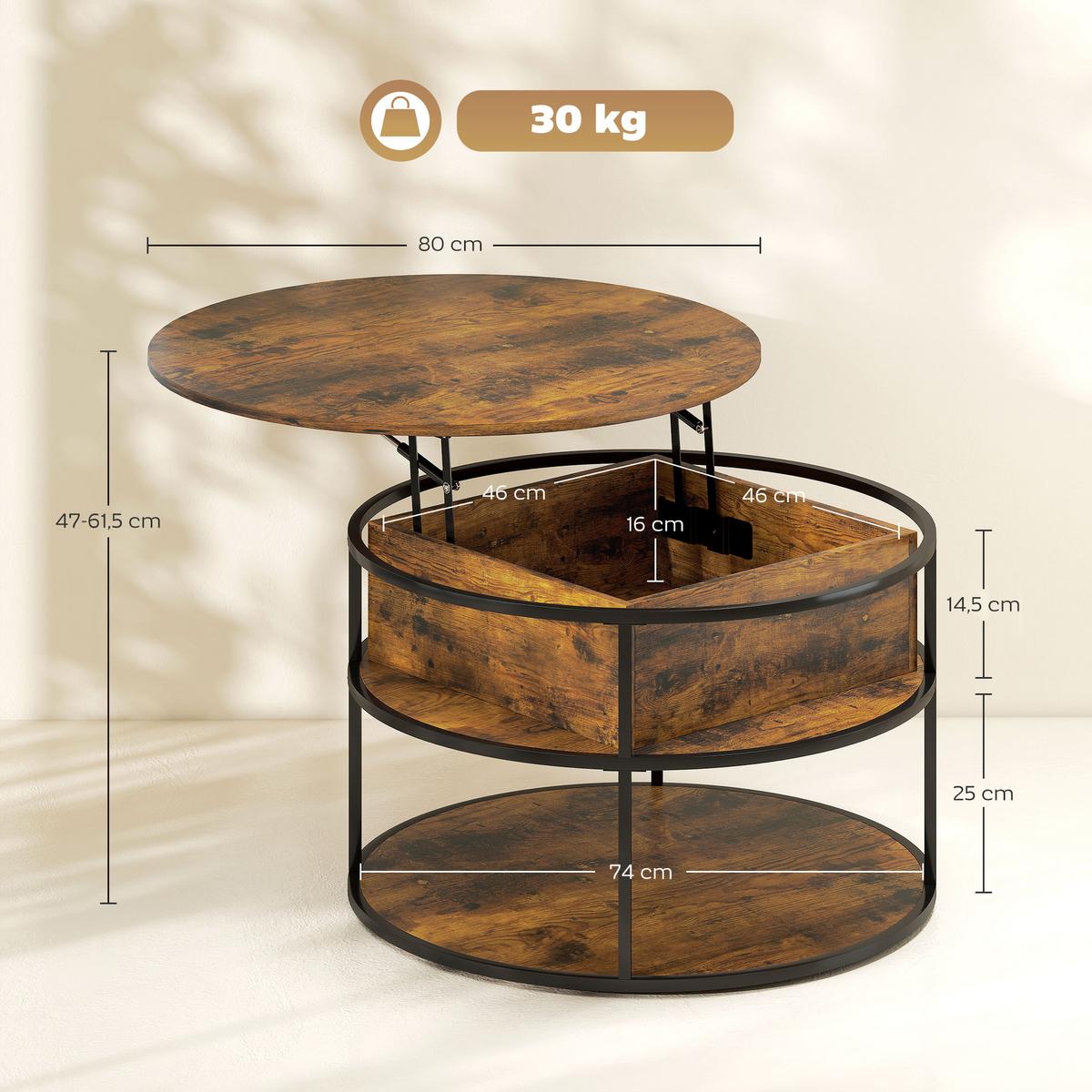COUCHTISCH höhenverstellbar Wohnzimmertisch mit Ablagefläche, Braun - Braun, Metall (80/80/61.5cm) - HOMCOM