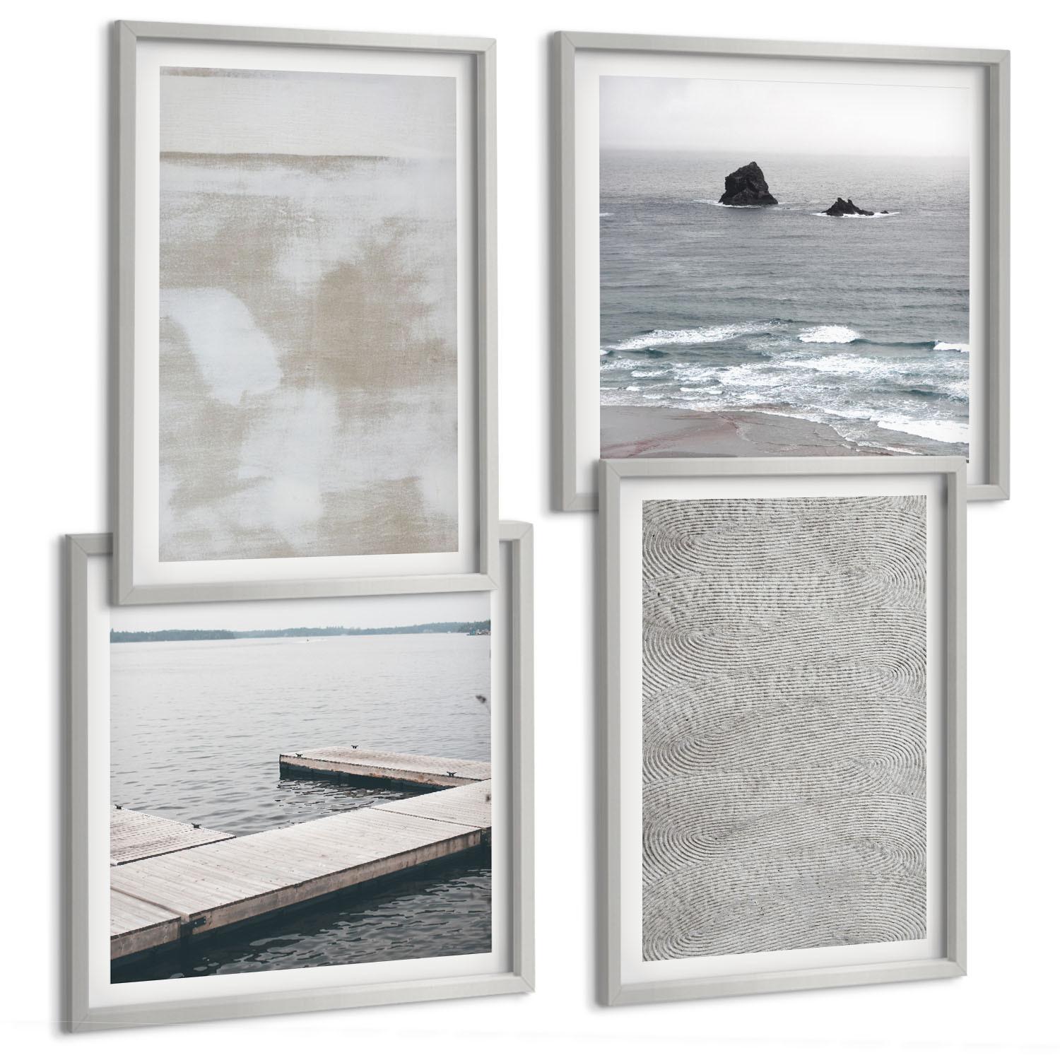 BILDER SET 4er Set - 50x50 cm & 40x60 cm Silberner Rahmen - Abstraktes Design, moderne Texturen - Silberfarben, Kunststoff (50/50cm) - TULUP