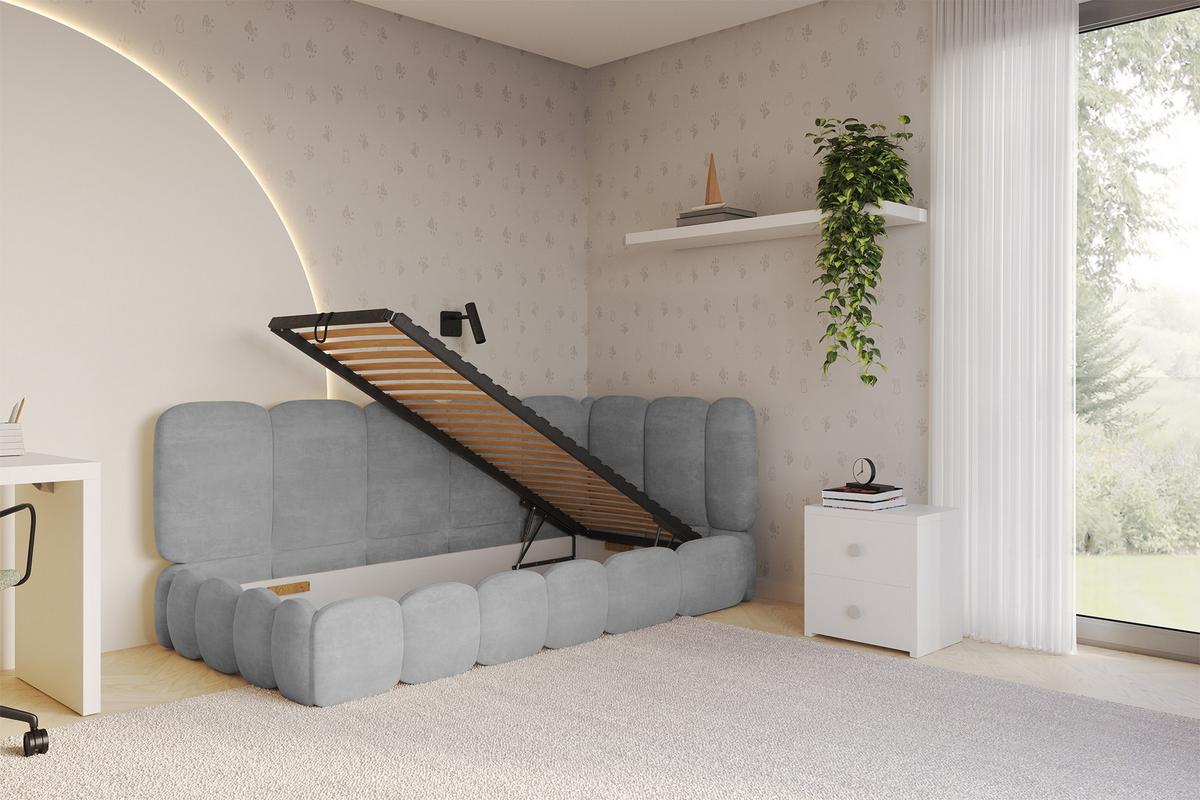 EINZELLBETT Jugendbett mit Bettkasten, Links - AVRY 80x200 Grau - Hellgrau, Holzwerkstoff/Textil (80/200cm) - ALTDECOR