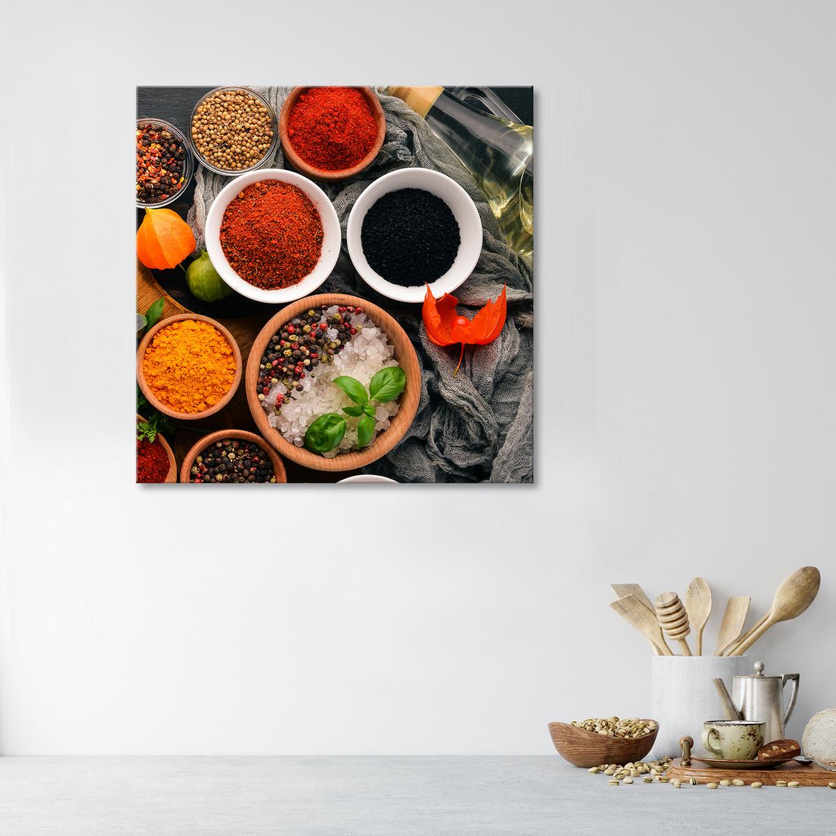 WANDBILD aromatische gewürze für die küche - Multicolor, Textil (50/50cm) - Feeby