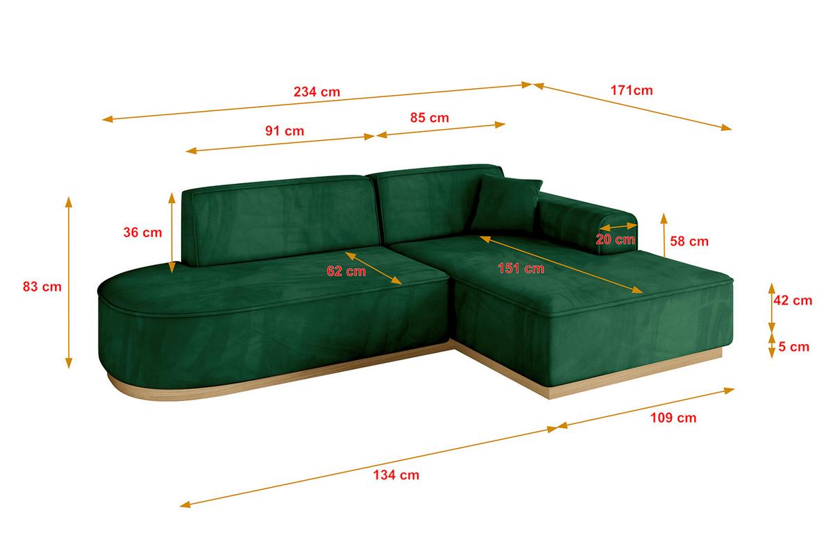 ECKSOFA Ottomane Rechts IREA-L1-v2 - 234x171x83 cm Grün - Grün, Holzwerkstoff/Textil (171/234cm) - ALTDECOR