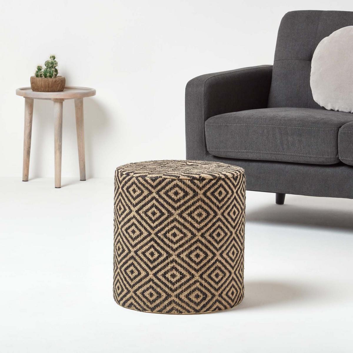 SITZPOUF rund mit Ethno-Muster, 40/40/42 cm - Schwarz, Textil (40/42/40cm) - Homescapes