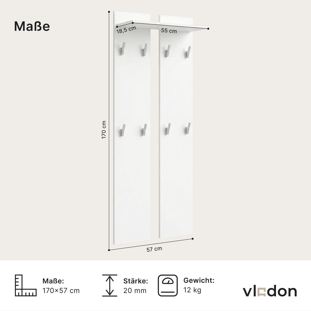 GARDEROBENPANEEL Wandpaneel Grau Hochglanz - Grau, Holzwerkstoff (57/170/20cm) - Vladon