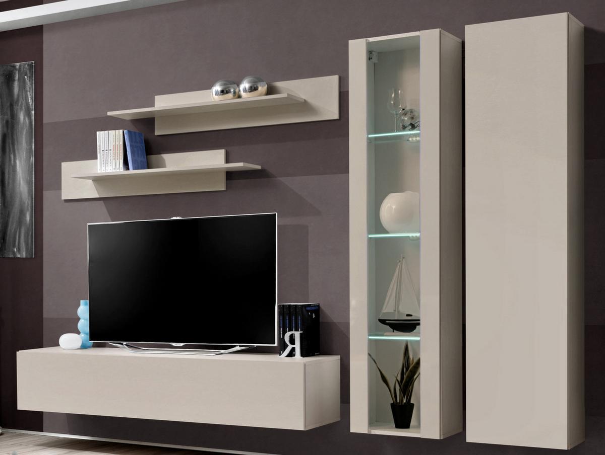 WOHNWAND Kaschmir 260 cm 5-teilig, Schrankwand hängend mit LED-Beleuchtung - Kaschmir, Glas/Holzwerkstoff (260/170/40cm) - Inn.Furn