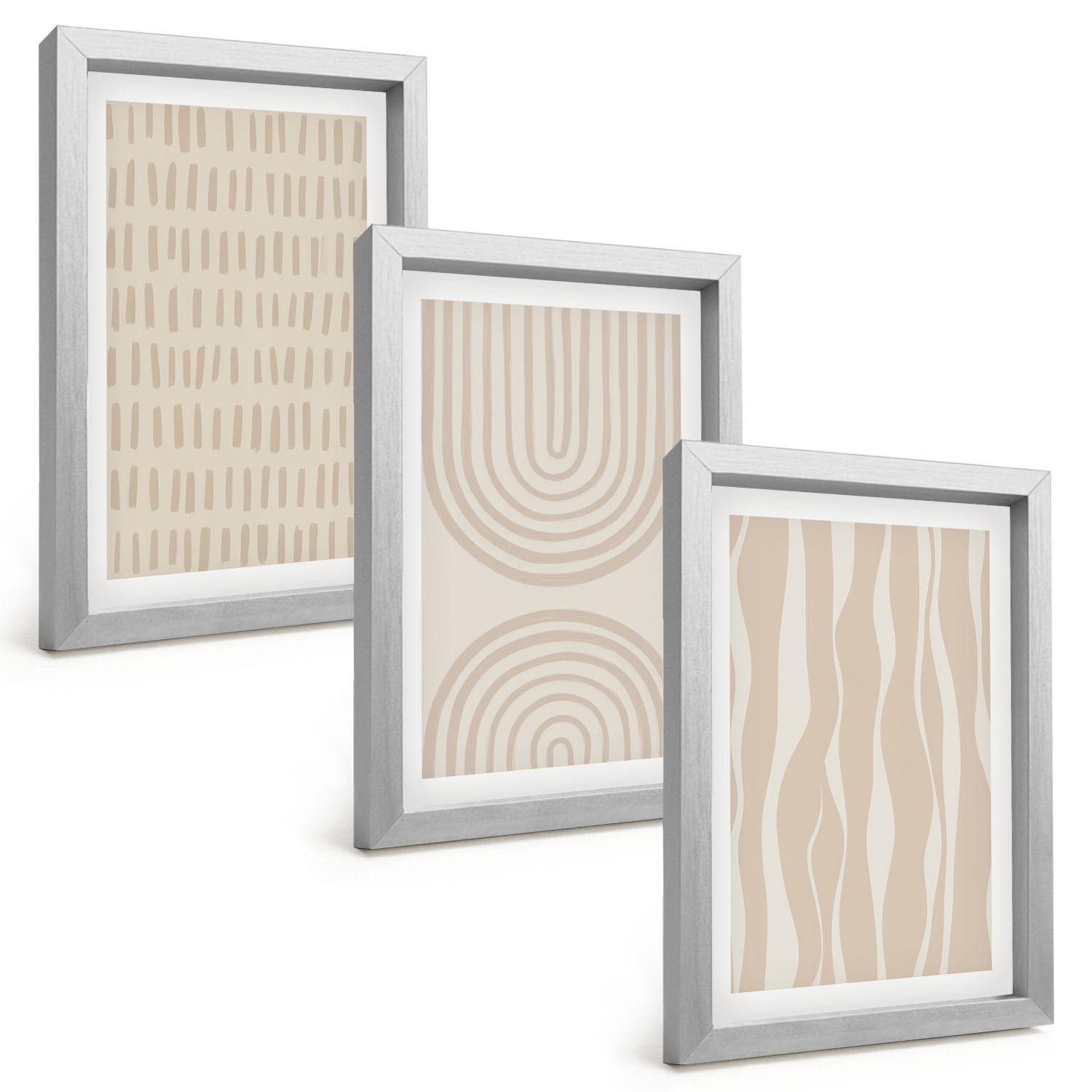 BILDER SET 3er Set - 20x30 cm Silberner Rahmen - Abstrakte beige Muster - Silberfarben, Kunststoff (20/30cm) - TULUP