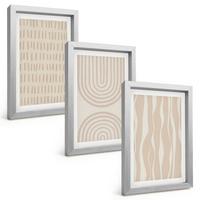 BILDER SET 3er Set - 20x30 cm Silberner Rahmen - Abstrakte beige Muster - Silberfarben, Kunststoff (20/30cm) - TULUP