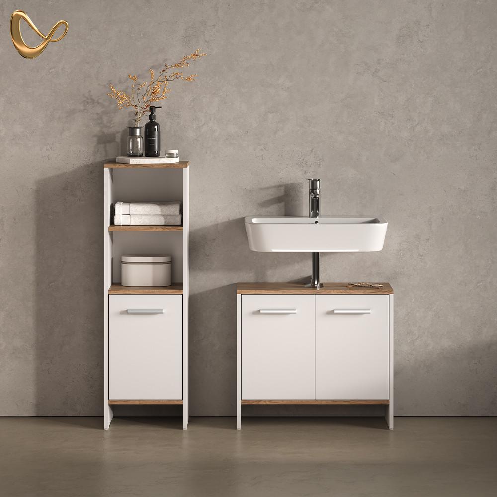 BADEZIMMERMÖBEL-SET Amalfi Weiß/Goldkraft Eiche 2 Teile - Honigeiche/Weiß, Holzwerkstoff (63.8/57/26.3cm) - Livinity®