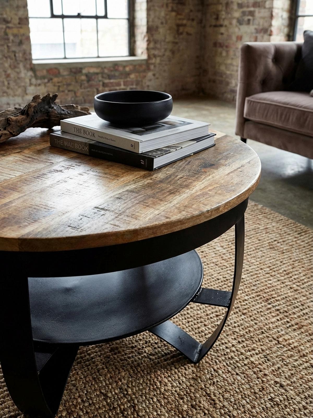 COUCHTISCH in Braun/Schwarz, Industrieller Stil, aus Recyceltem Mango-Massivholz - Schwarz, Holz/Metall (60/60/34cm) - KADIMA DESIGN