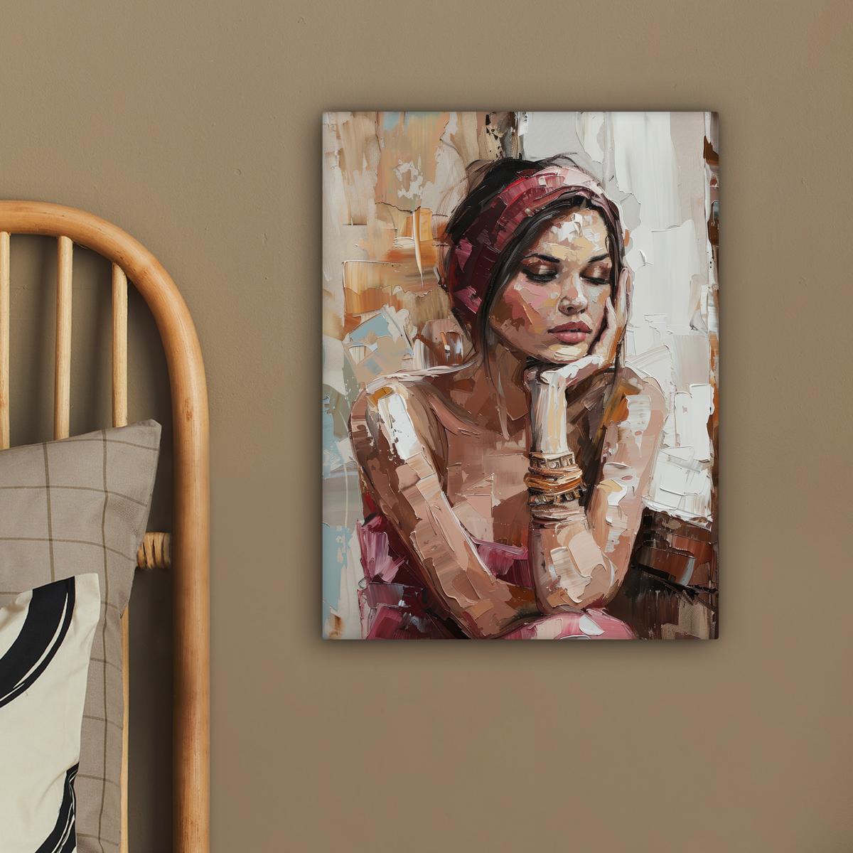 LEINWANDBILD Frau - Lackierung - Porträt - Modern Room Decor 30x40 cm - Altrosa, Textil (30/40cm) - MuchoWow