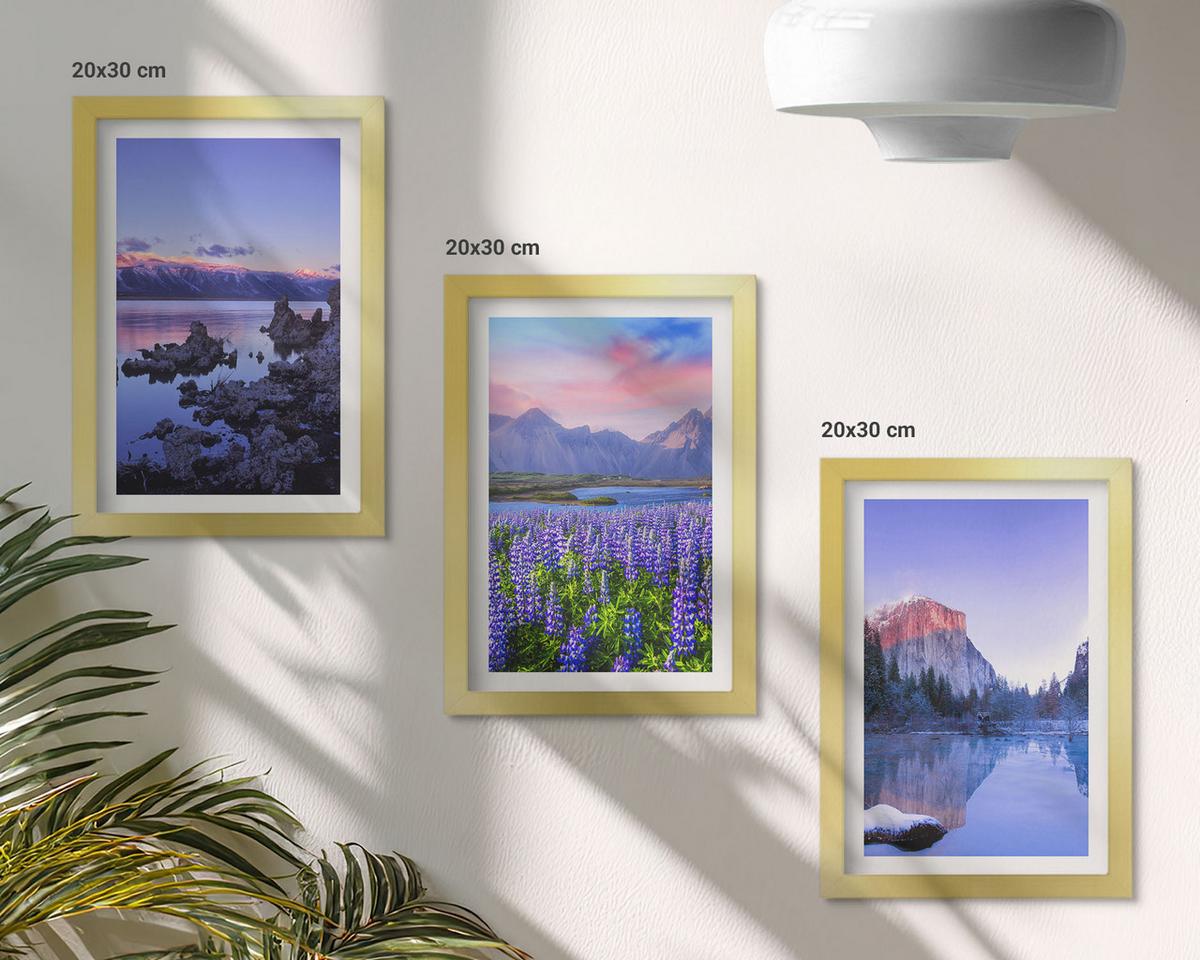 BILDER SET 3er Set - 20x30 cm Goldrahmen - Berglandschaften mit Wasser und Himmel - Goldfarben, Kunststoff (20/30cm) - TULUP