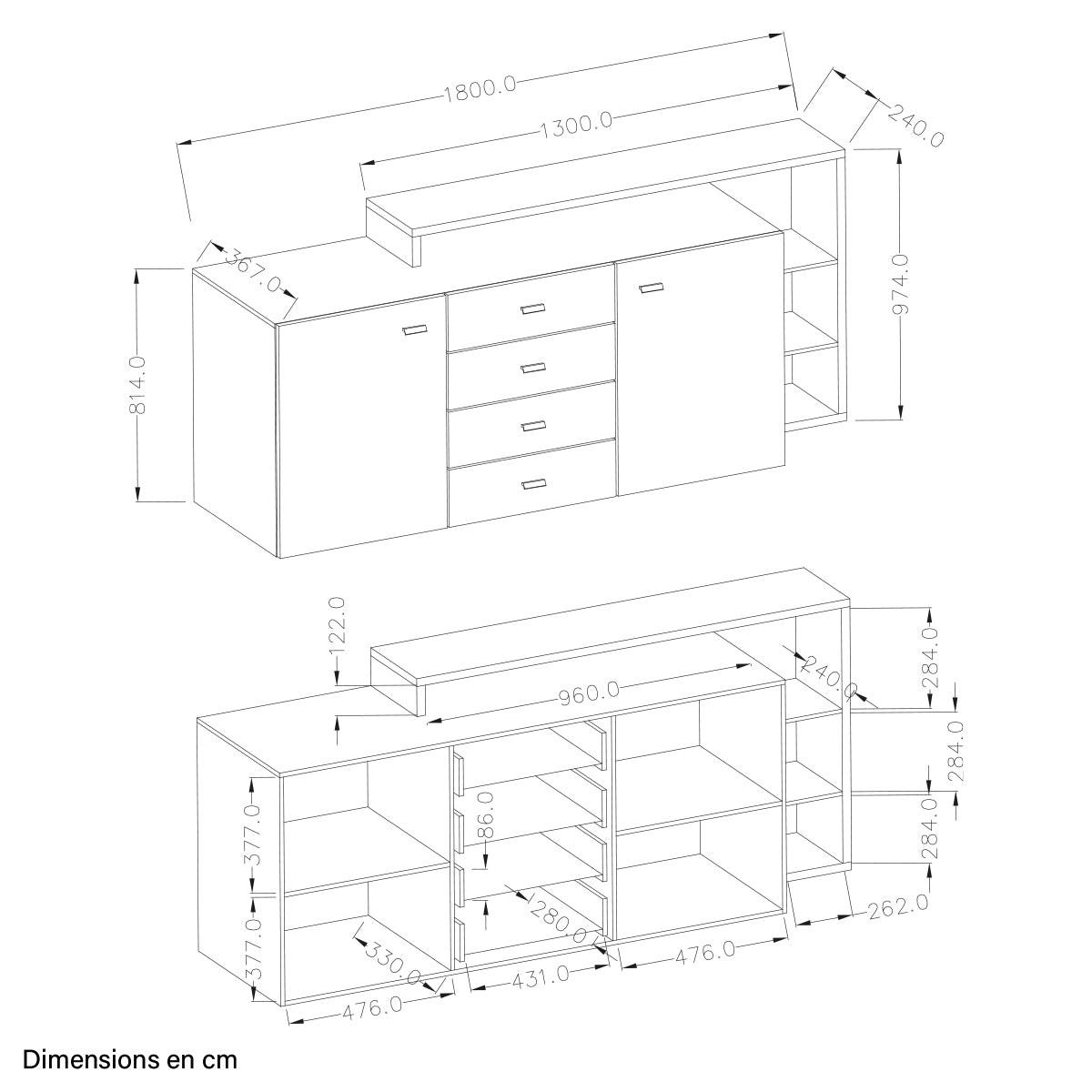 SIDEBOARD Ilyes Holz und Grau - Grau, Holzwerkstoff (180/98/37cm) - Petits-meubles