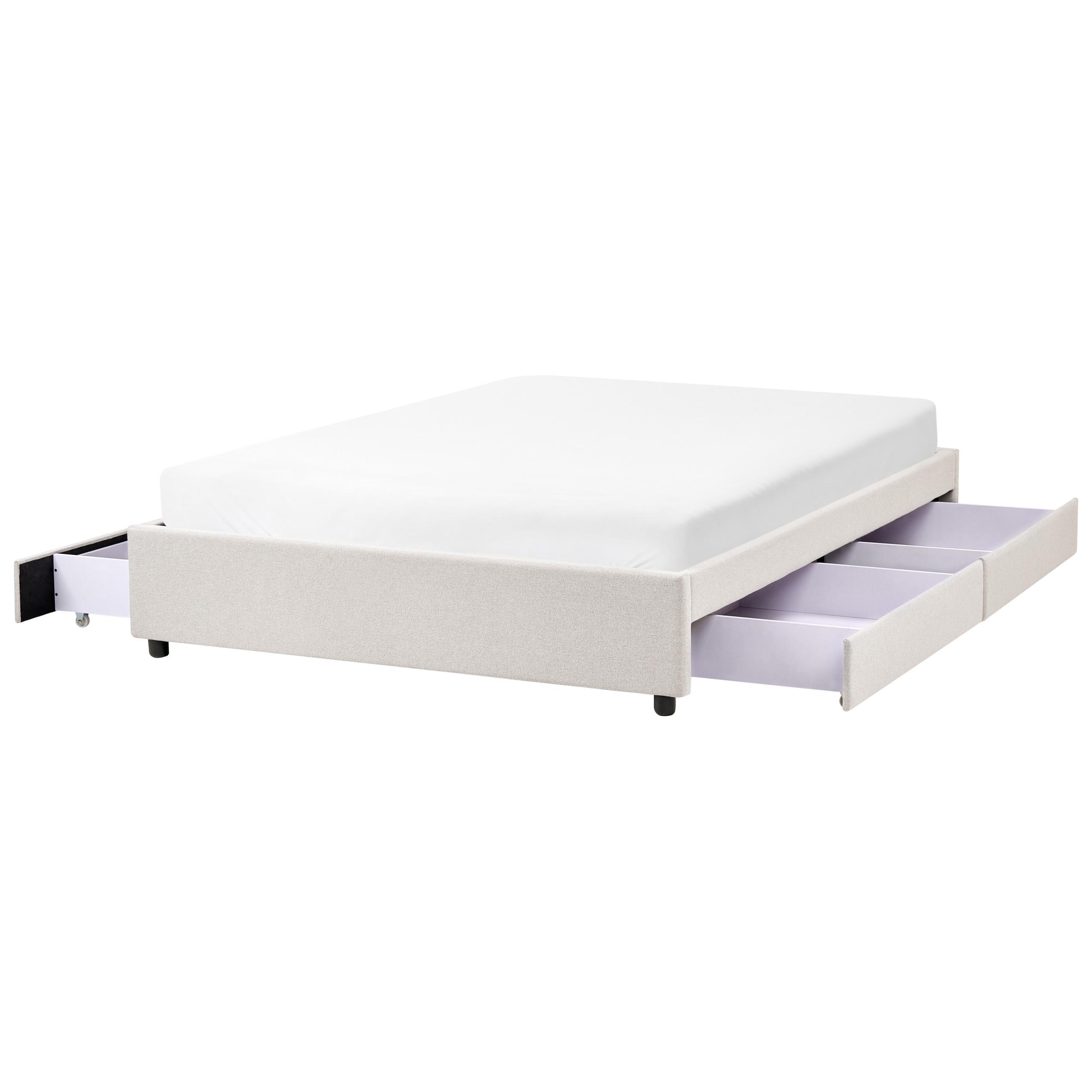 BETT mit Schubladen ohne Kopfteil 140/200 cm Stoff Hellbeige Prades - Beige, Textil (140/200cm) - Beliani