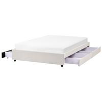 BETT mit Schubladen ohne Kopfteil 140/200 cm Stoff Hellbeige Prades - Beige, Textil (140/200cm) - Beliani