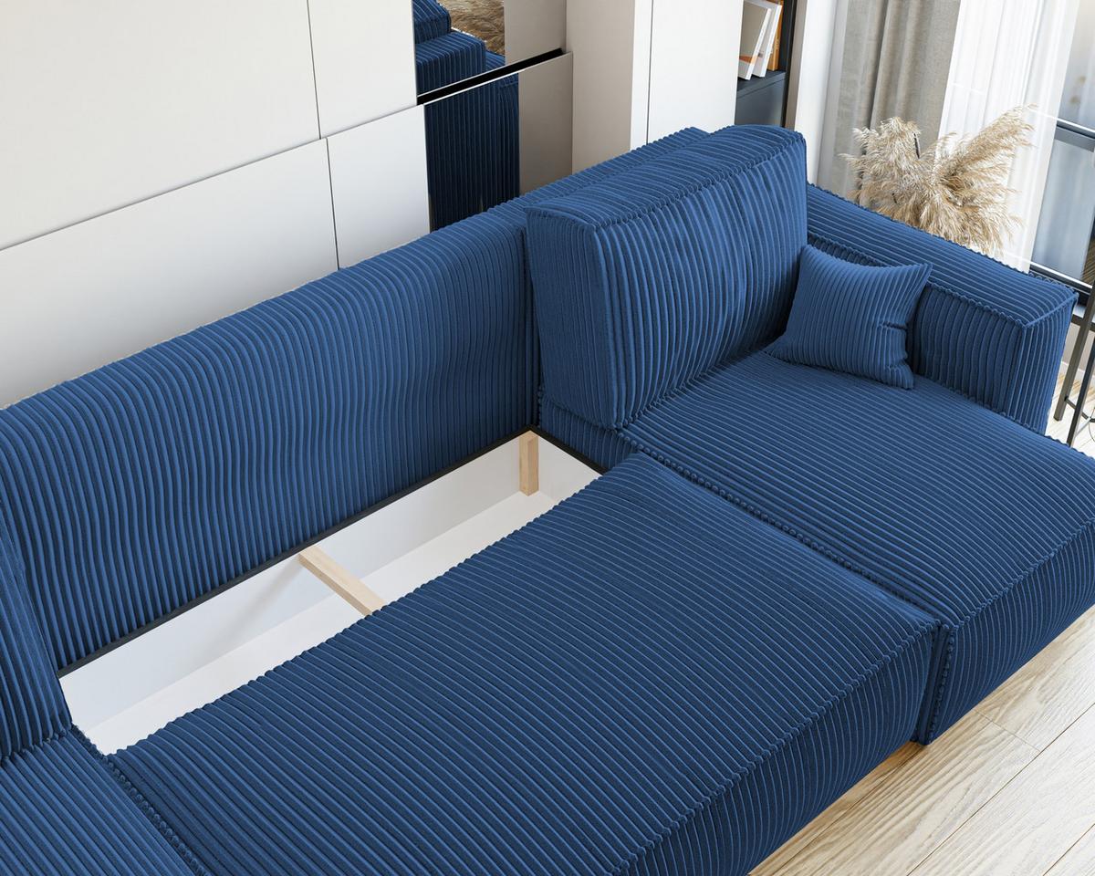 ECKSOFA mit Schlaffunktion und Bettkasten, Blau - Blau, Holzwerkstoff/Textil (312/145cm) - Idohome