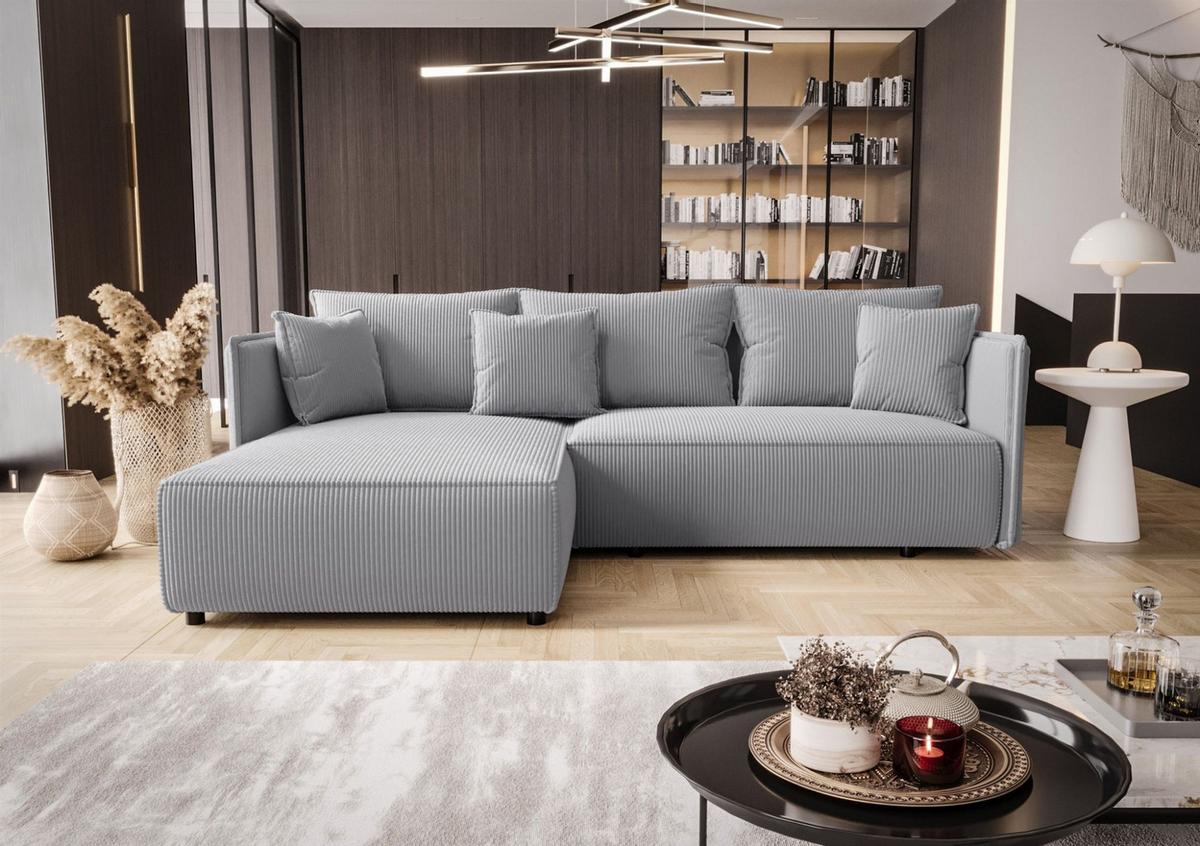 ECKSOFA Evora - Hellgrau, Holzwerkstoff/Textil (245/185cm) - Fun Möbel