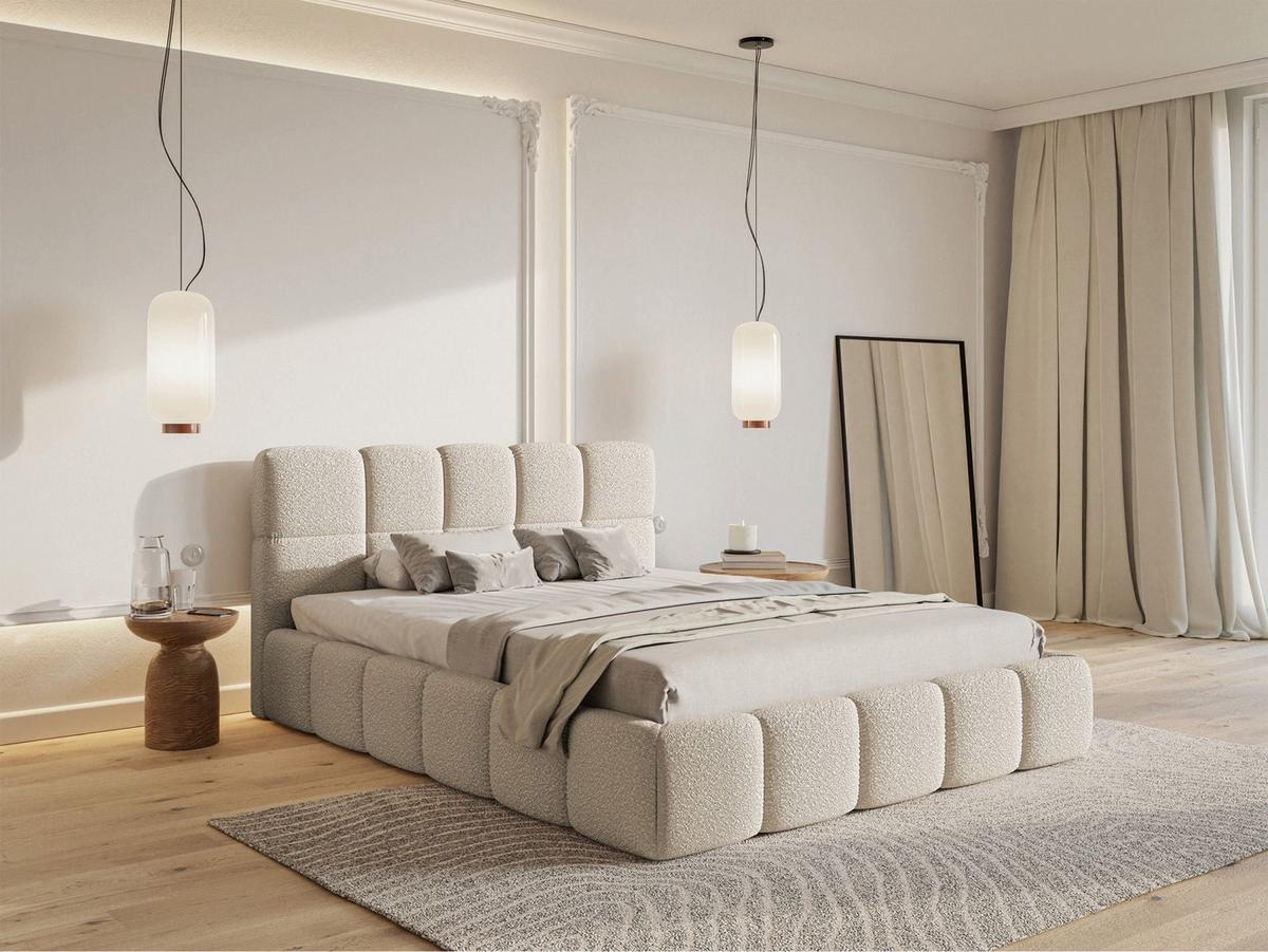 POLSTERBETT Cloudy Hellbeige Bouclé, 120x200 cm - Ecru/Schwarz, Kunststoff/Textil (120/200cm) - Selsey