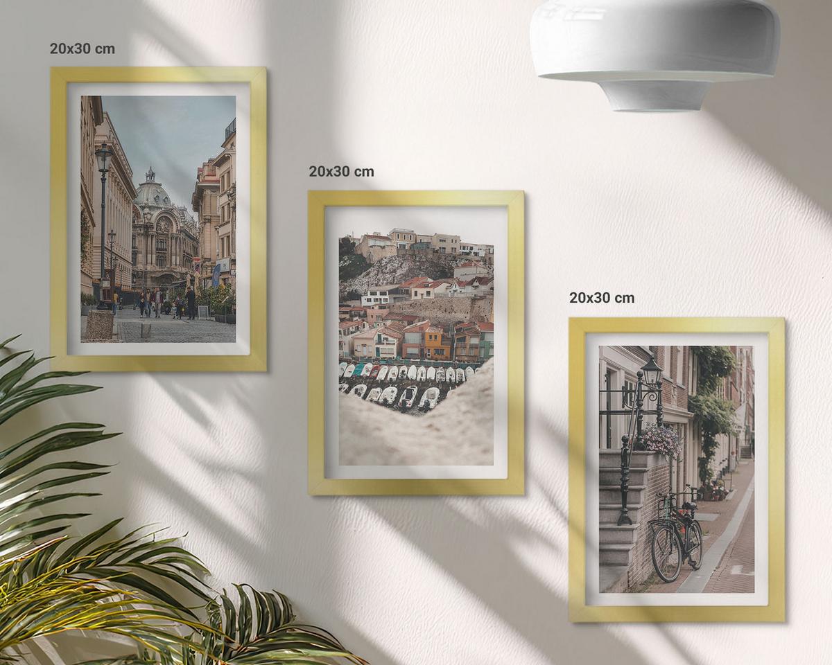 BILDER SET 3er Set - 20x30 cm Goldrahmen - Die charmanten Straßen des Hafens der Stadt - Goldfarben, Kunststoff (20/30cm) - TULUP