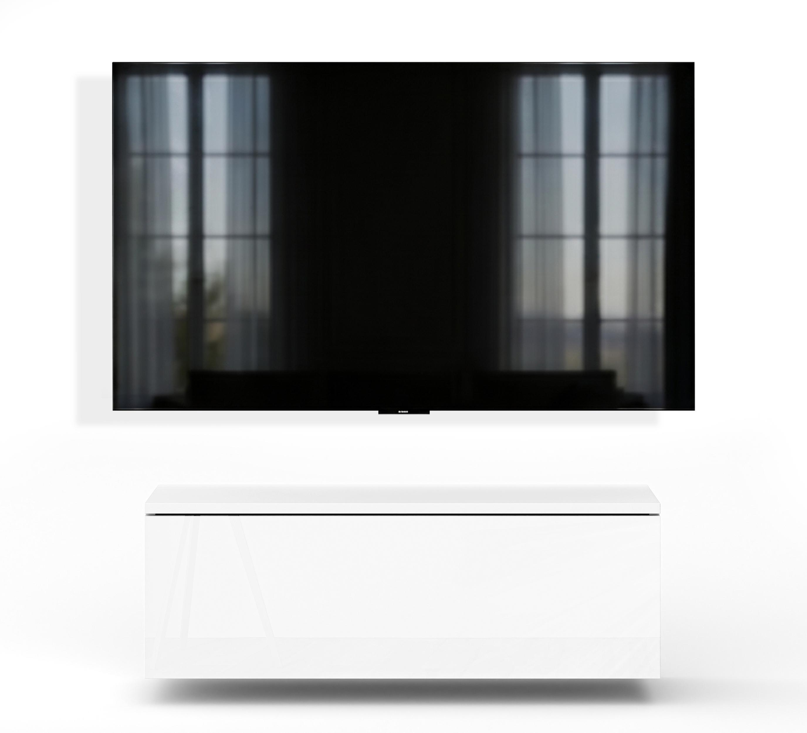 LOWBOARD Barvo 100 Weiß Matt / Weiß Hochglanz 100/34/32 cm – hängendes TV-Board - Weiß, Holzwerkstoff (100/34/32cm) - AX Living