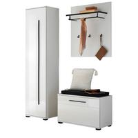 GARDEROBEN-SET weiß Hochglanz 4-teilig 140 cm, Flurgarderobe mit Soft-Close - Dunkelgrau/Weiß Hochglanz, Holzwerkstoff/Kunststoff (140/200/40cm) - Furn.Design