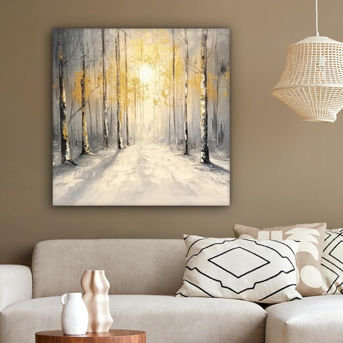 LEINWANDBILD Winter - Abstrakt - Schnee - Natur - Sonne Deko Groß 90x90 cm - Grau, Textil (90/90cm) - MuchoWow