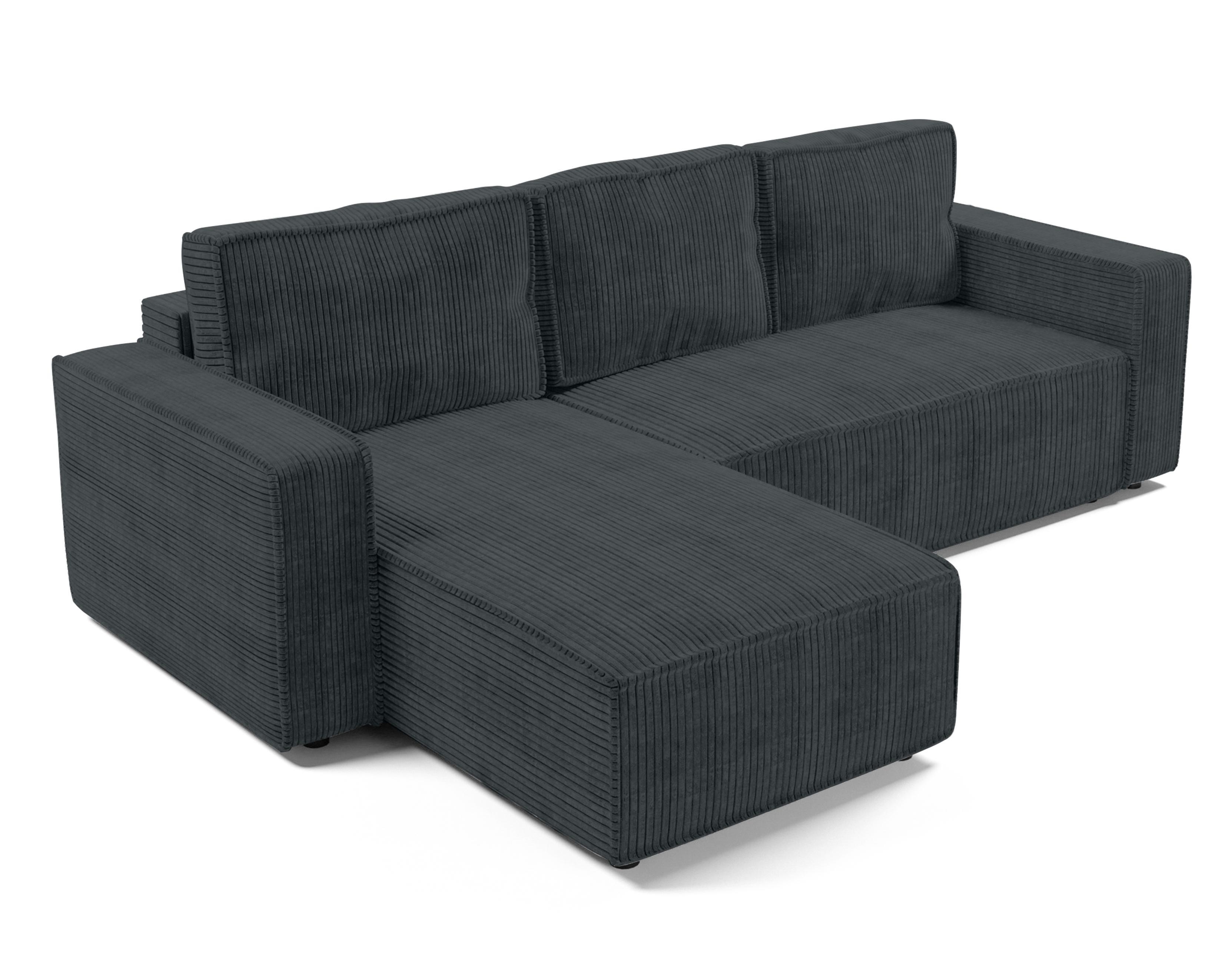 ECKSOFA L Form Aydin Grau 258/169/85 cm Cord Universal mit Schlaffunktion - Schwarz/Grau, Kunststoff/Textil (258/169cm) - AX Living