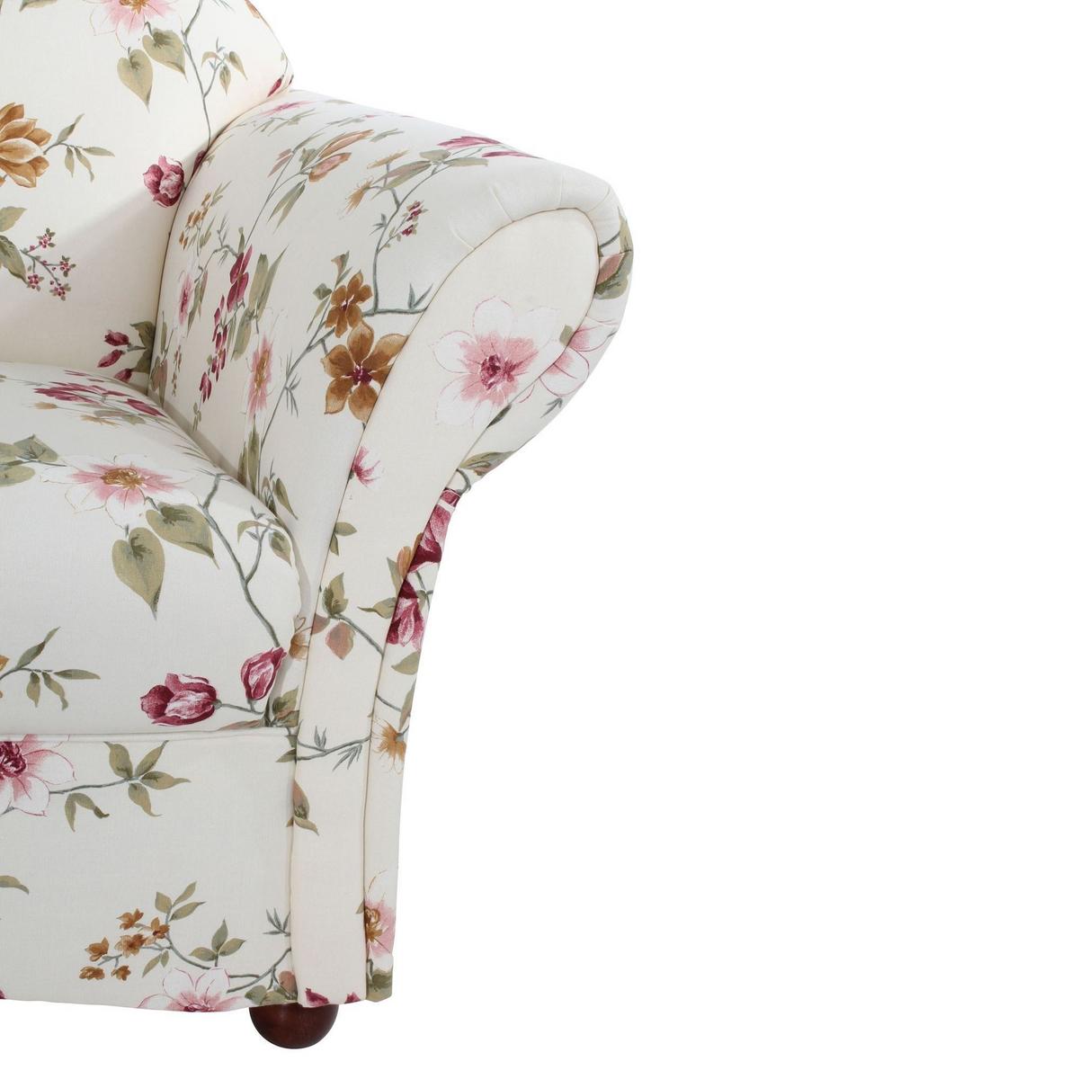 SOFA Landhaus 2,5-Sitzer Kama Bezug Flachgewebe Blumenmuster 2 - Rot/Weiß, Kunststoff (202/85/81cm) - 58aufmkessel