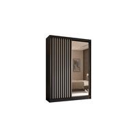 KLEIDERSCHRANK mit Spiegel-Schiebetüren und Aluminium-Leisten, LED-Beleuchtung - LAMELO - 150 cm Schwarz+Schwarz+Weiß - Schwarz/Weiß, Holzwerkstoff (150/216/61cm) - ALTDECOR