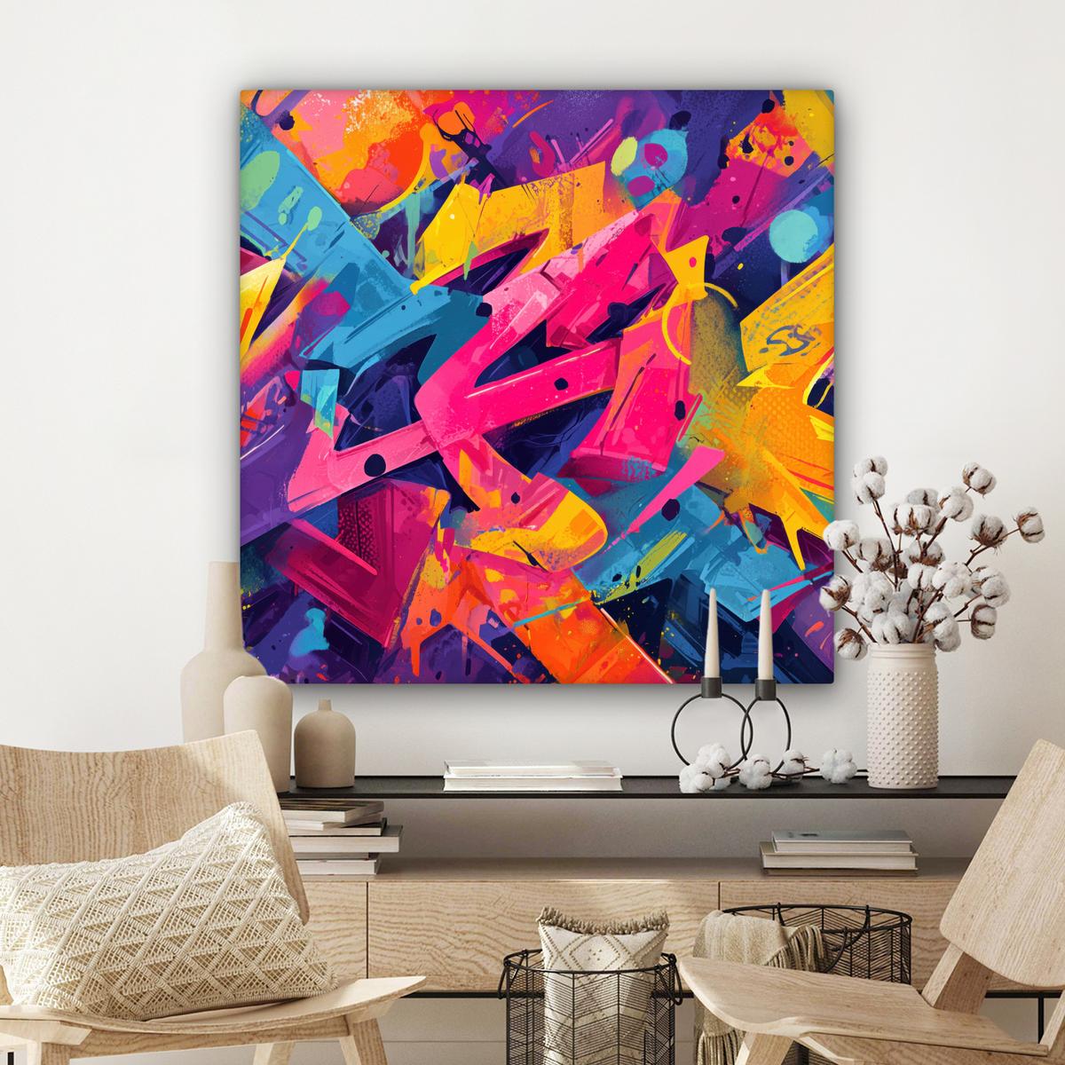 LEINWANDBILD Abstrakt - Formen - Farbenfroh Deko Groß 90x90 cm - Magenta, Textil (90/90cm) - MuchoWow